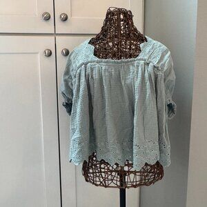 Free People | Cross My Heart Blouse | Dusted Sky Blue | Size Large